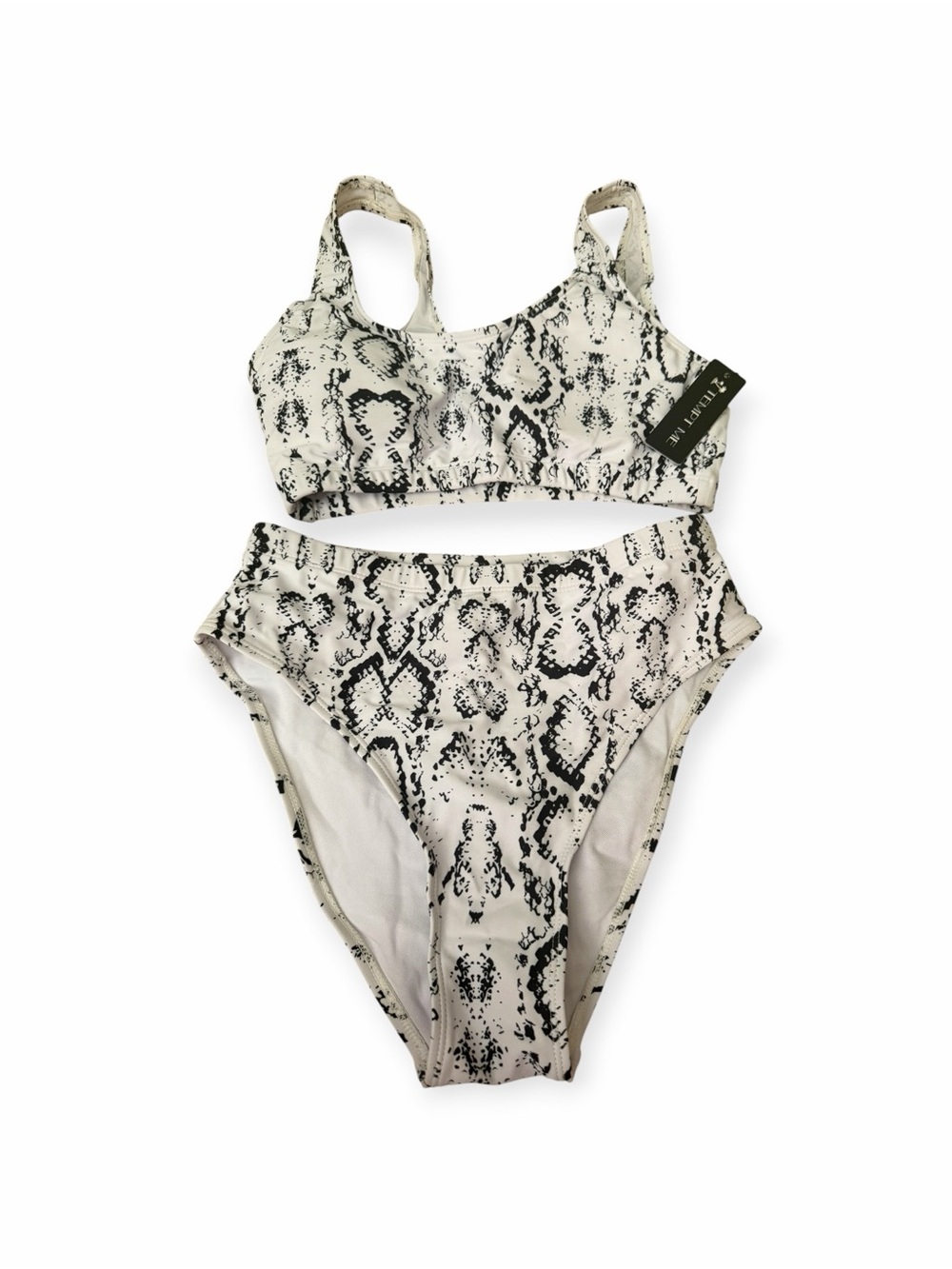Tempt Me Black White Snake Print High-Waist Bikini Size S NWT